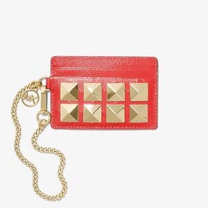 Michael Kors | Small Studded Textured Leather Chain Card Case